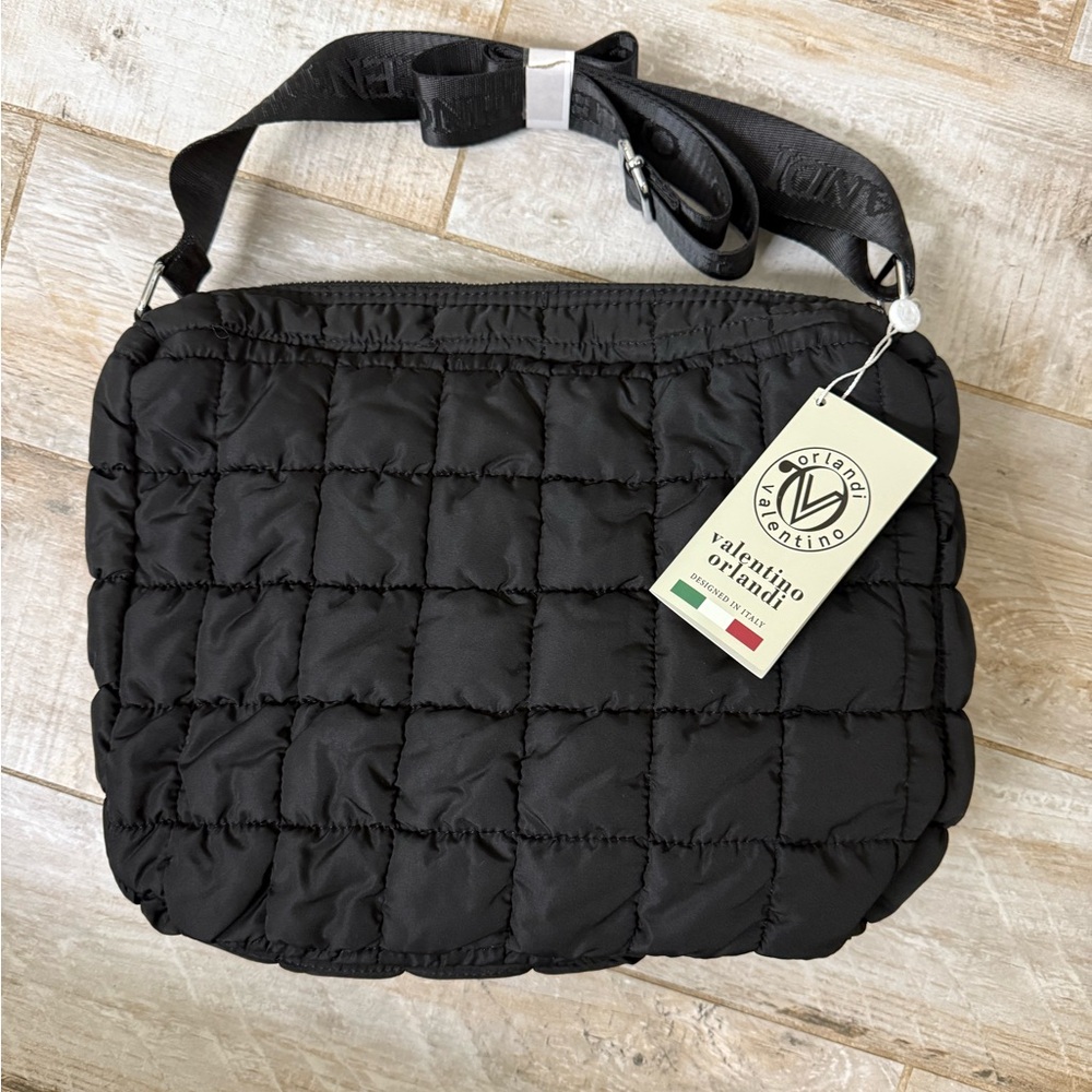 Valentino Orlandi Black Quilted Bag with Silver Accents